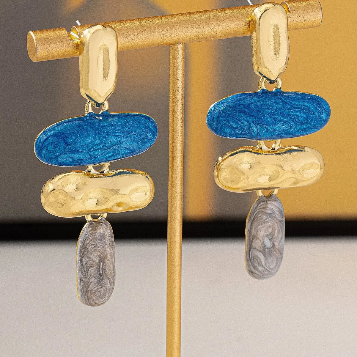 Geometric multicolour stud earrings with zinc alloy electroplated finish