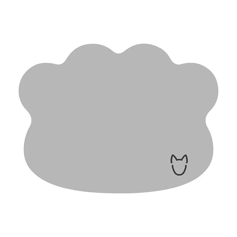 Ice silk pet cooling mat in dog head profile shape available in light grey, dark grey, dark green, and rice colours