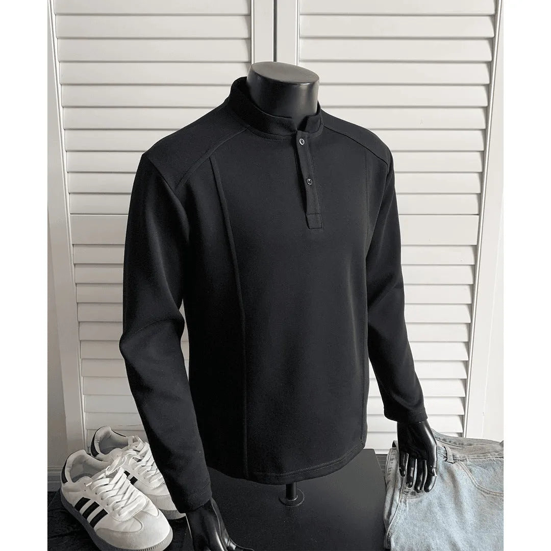 Men's patchwork stand-up collar polo shirt in loose fit Chinese cotton for daily wear