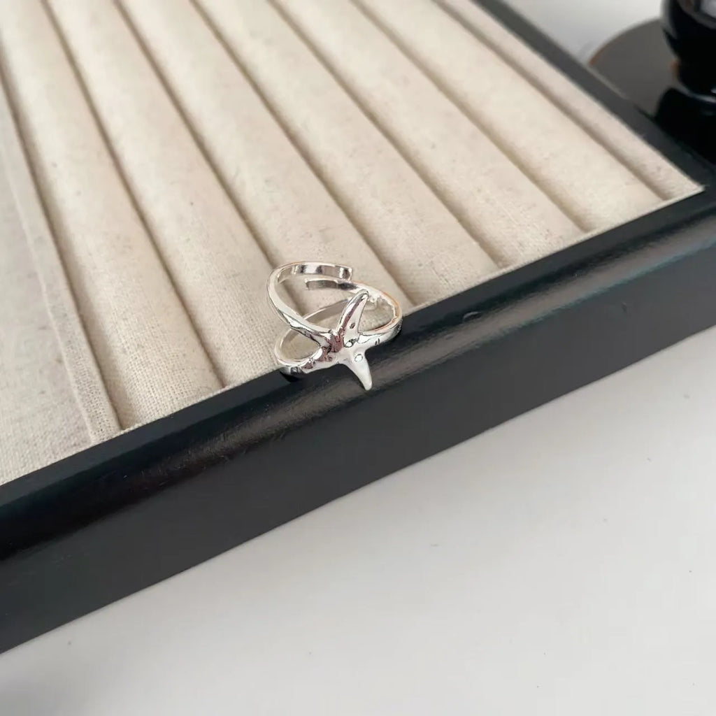 Zinc alloy open ring with 3D jasmine and camellia flowers in a cream sweet girl style.