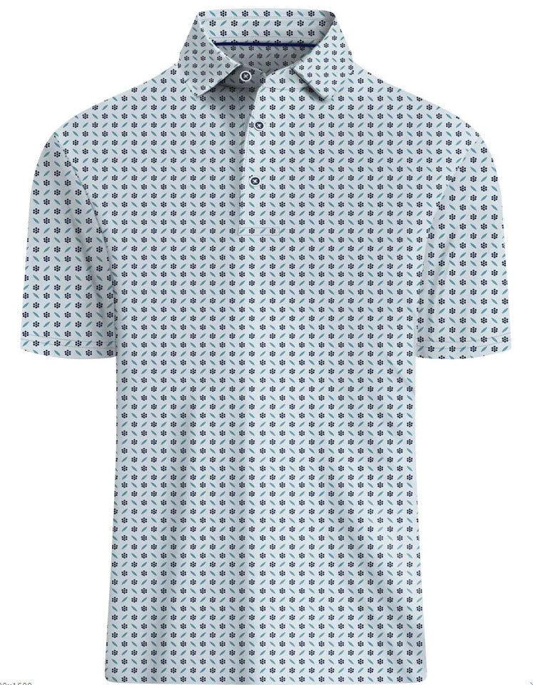 Men's 3D printed short sleeve t-shirt with graphic pattern and zip decoration on a mannequin.