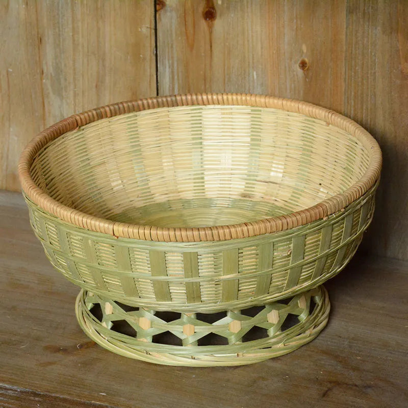 Handmade bamboo storage basket set showing three different sizes including deepening basket