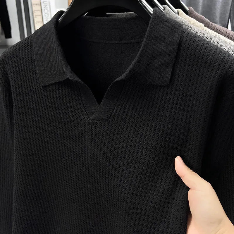 Men's loose pullover sweater in green black camel and brown colours for autumn casual wear