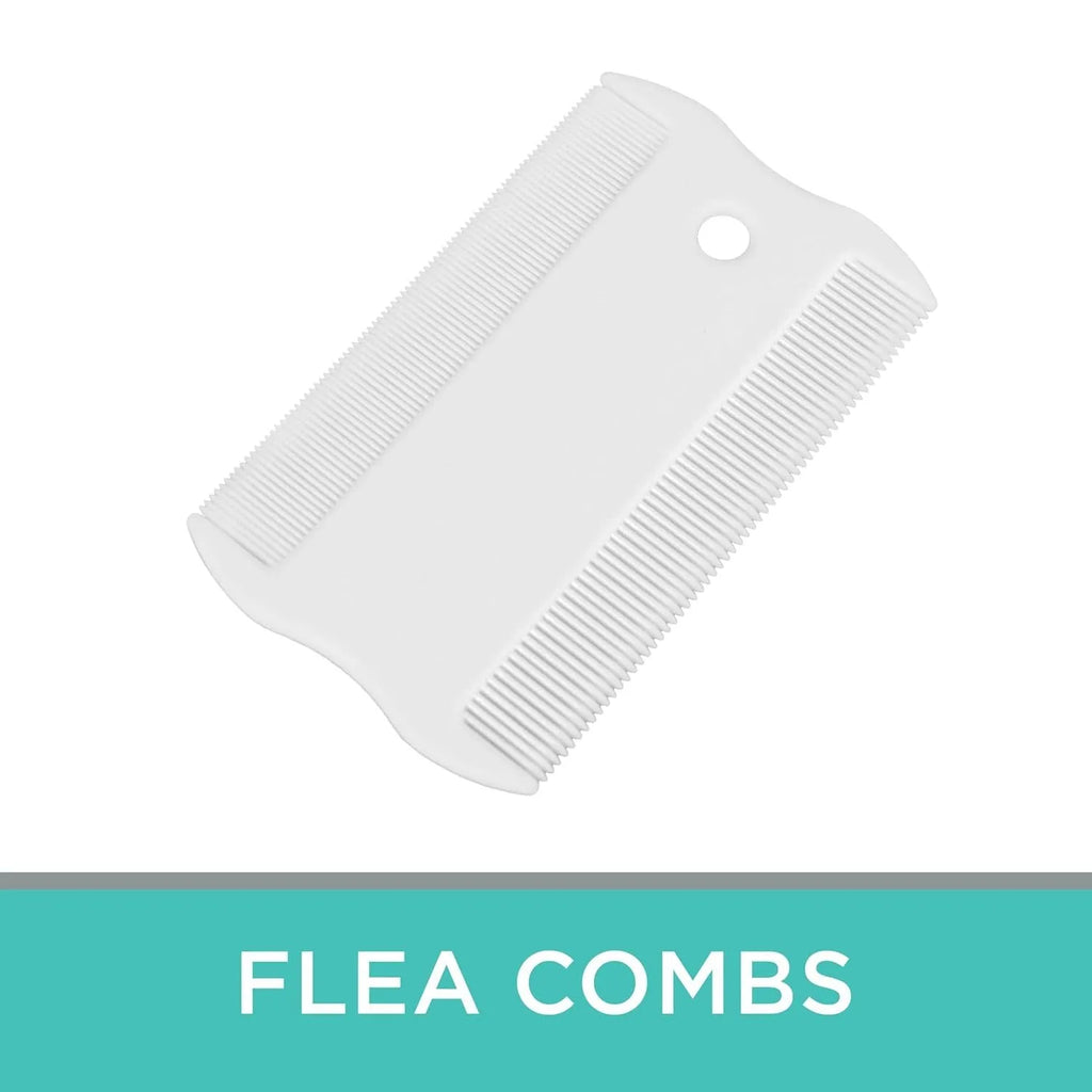 Double-sided plastic flea comb for pets with dense teeth measuring 0.85 by 5 centimetres