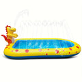 Blue dinosaur and shark inflatable water spray pool for kids outdoor play