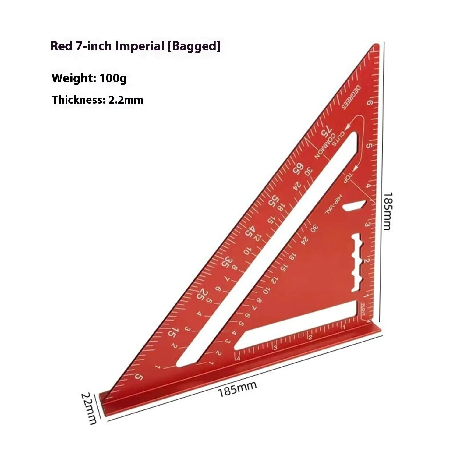 Red 7-inch metal combination angle ruler and double-sided metric base ruler set for civil surveying