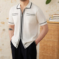Men's slim fit polo shirt in black with lapel collar and short sleeves