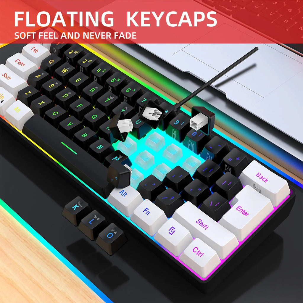 61 key wired membrane USB keyboard in white and black colour variant on desk