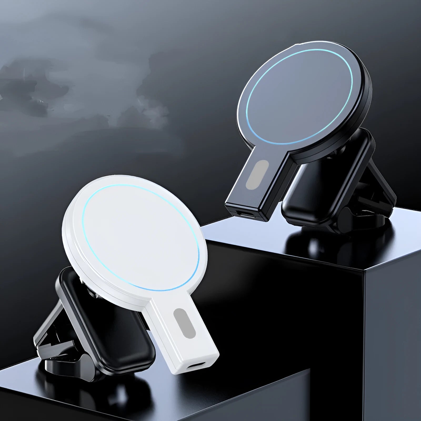 Mobile magnetic absorption wireless charger in black and white with 9W PD USB support