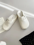 Flat buckle casual sneakers in beige, black, silver, or yellow with round toe and PU upper