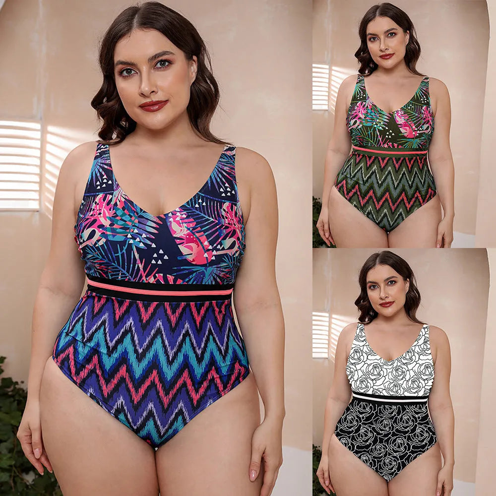 Women's striped vest print one-piece swimsuit with spaghetti straps for swimming