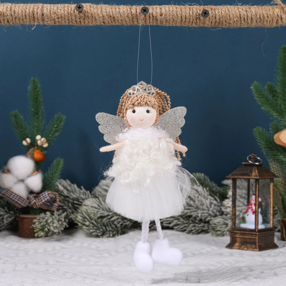 Girl's Christmas angel hair pendant in fabric with high ponytail attachment