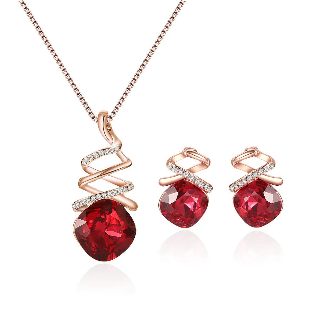 Women's alloy jewellery set with adjustable necklace and matching earrings featuring water wave chain design