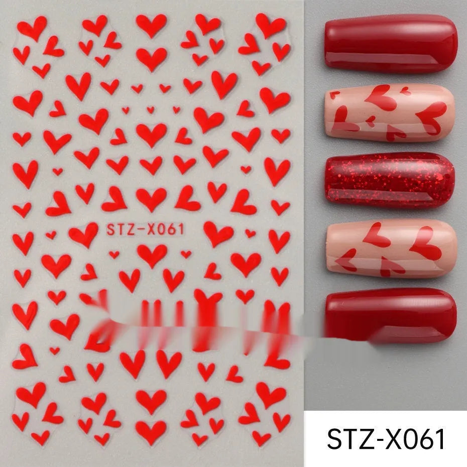 Cartoon nail art stickers with black and silver strip love pattern design