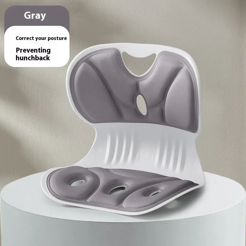 Minimalist solid colour memory foam chair backrest cushion shown in grey and ankela red.