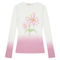 Women's long sleeve T-shirt with gradient flower print in yellow green colour.