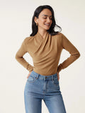 Camel coloured women's slim fit pullover sweater with long sleeves