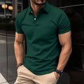 Men's solid colour short sleeve polo shirt with button lapel collar in a cotton mix fabric.