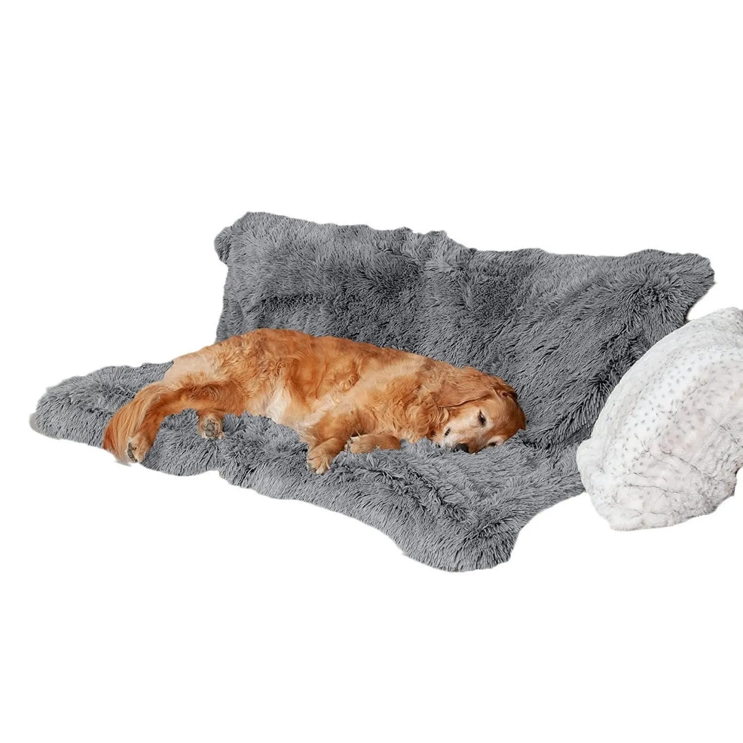 Dark grey plush waterproof dog cushion blanket shown in a medium size.