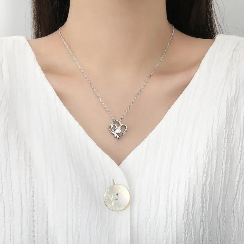 Women's 925 silver heart pendant necklace with diamond treatment in gold plating options