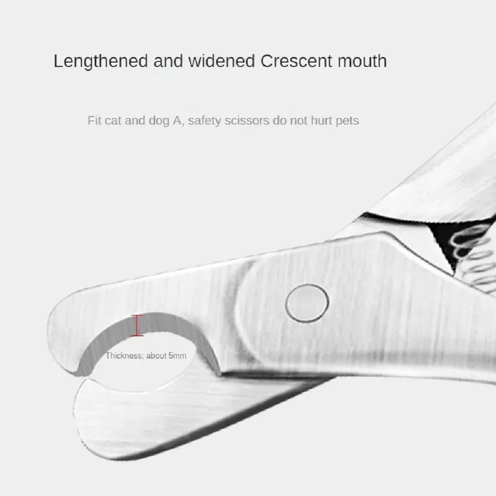 Silver professional stainless steel pet nail clipper with a safety guard for dogs and cats.