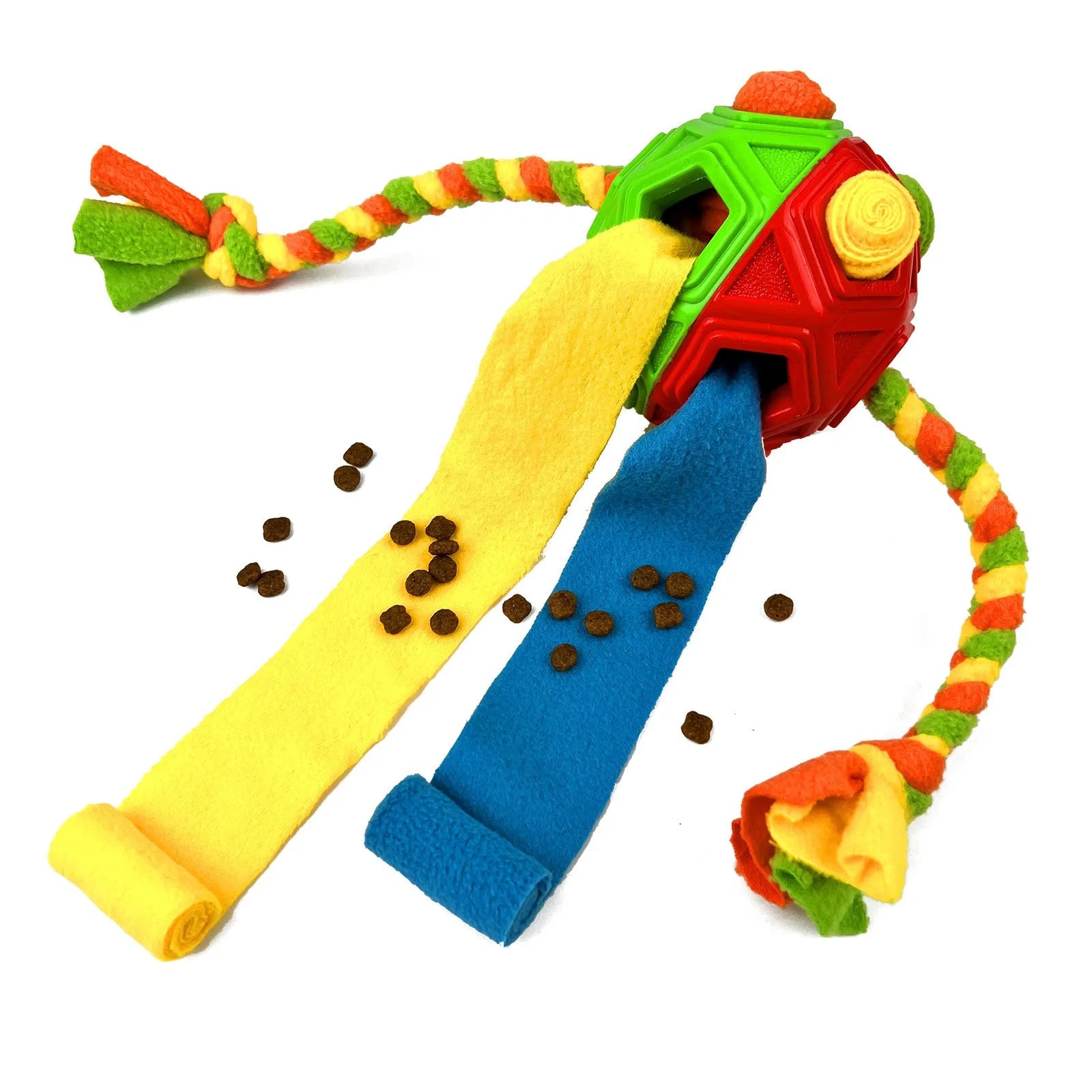 Bite-resistant rubber dog puzzle snuffle ball for treat dispensing and IQ training in multiple colours