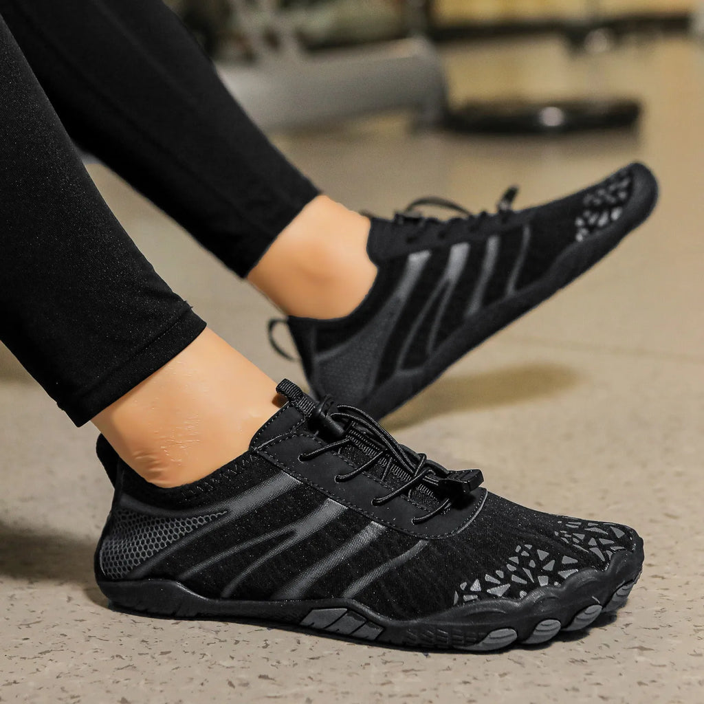 Beach running shoes with Lycra stretch fabric upper in various colours, showing casual design.