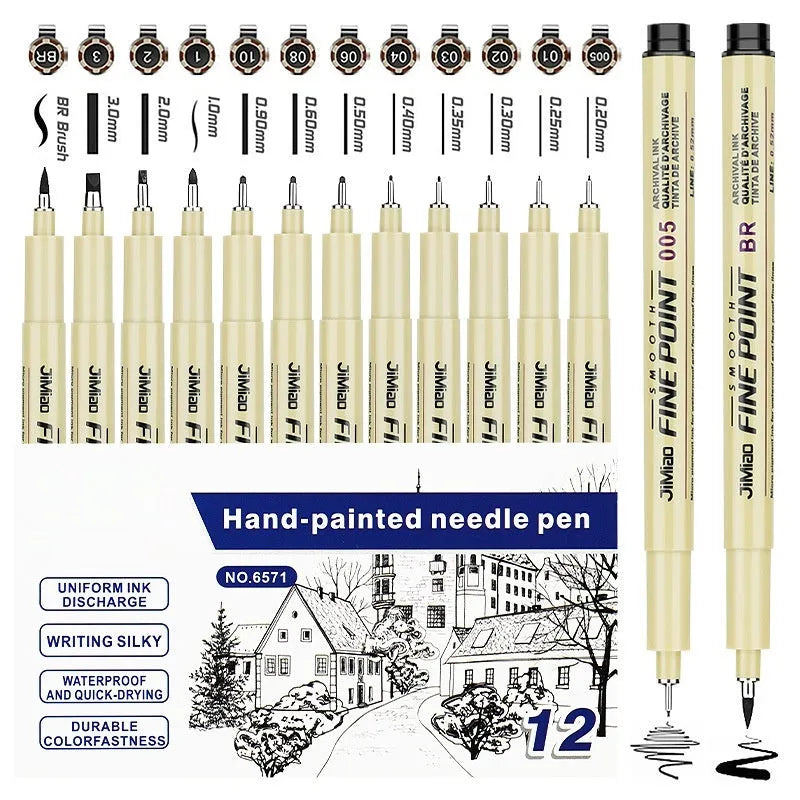Waterproof needle drawing pen with syringe cartoon design, black ink and 133mm plastic body for sketching