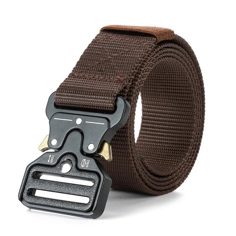 Men's thick canvas tactical belt with alloy quick-release buckle in various colours