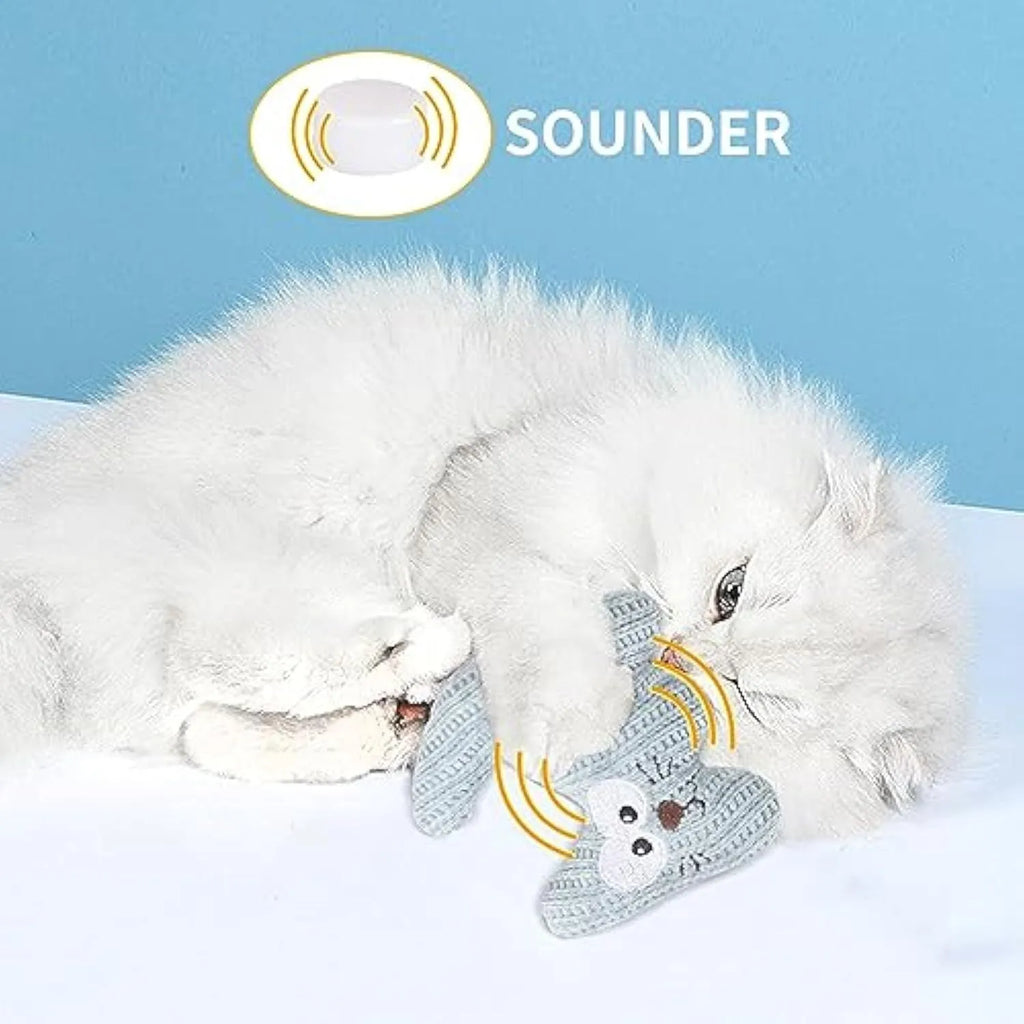 Cyan and light coffee plush cat toy with rope and bell for catnip play