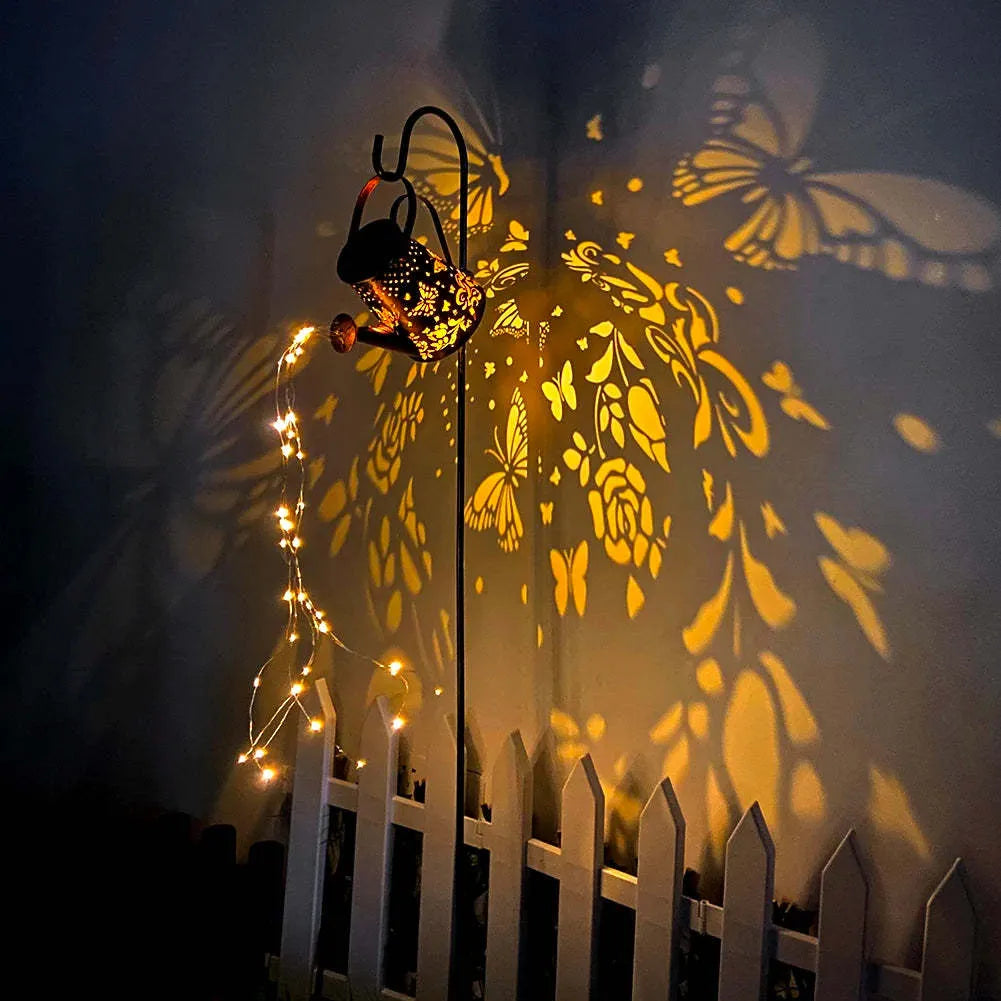 Solar garden lamp with butterfly pattern iron construction and tapered design