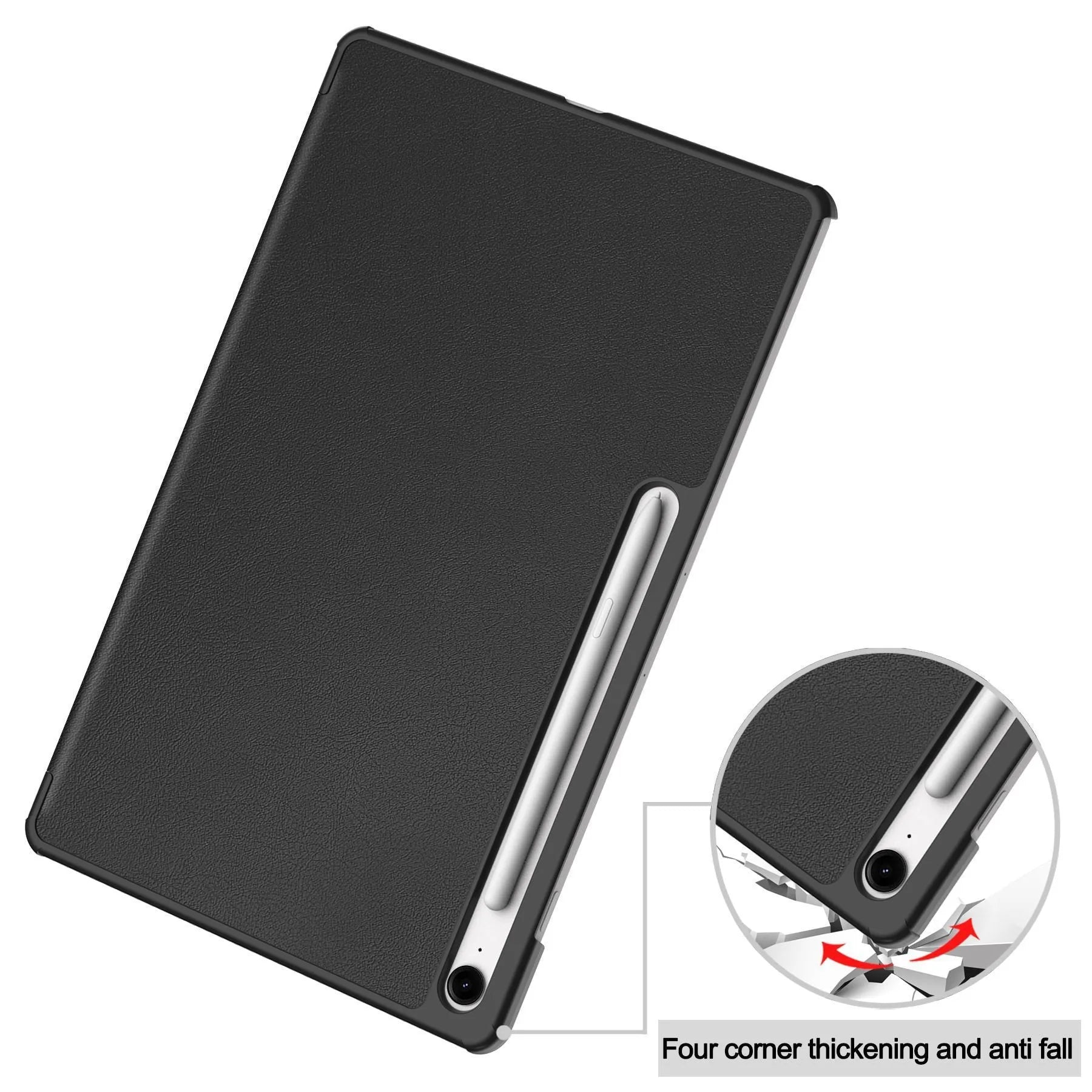 Samsung Tab S10 FE Plus 13.1-inch leather protective case in tri-fold stand position