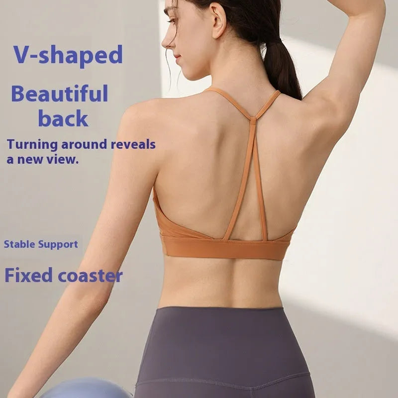 Women's nylon sports vest with fixed double-shoulder straps in multiple colours.