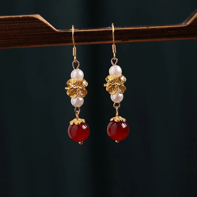 Vintage geometric alloy earrings with electroplated finish for Han cheongsam retro fashion
