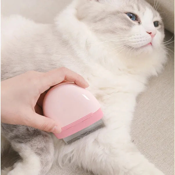 Plastic pet grooming comb for cats and dogs in blue, pink, grey, brown, and green, with double head pocket, pebble, and hook comb styles