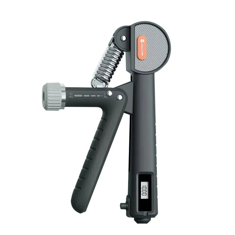 Adjustable spring hand grip trainer in ABS plastic with measurements showing 15cm length