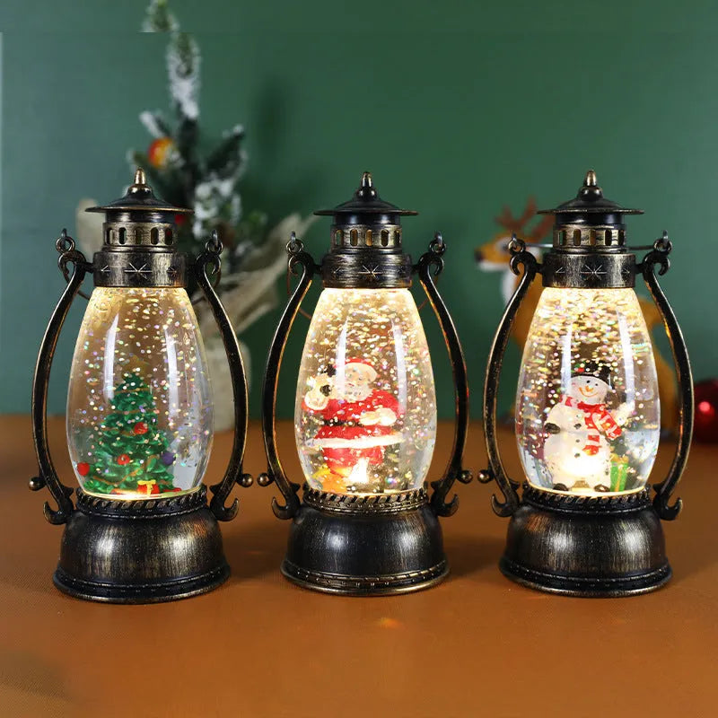 Plastic LED oil lamp Christmas decoration in snowman or elderly character design with battery-powered illumination