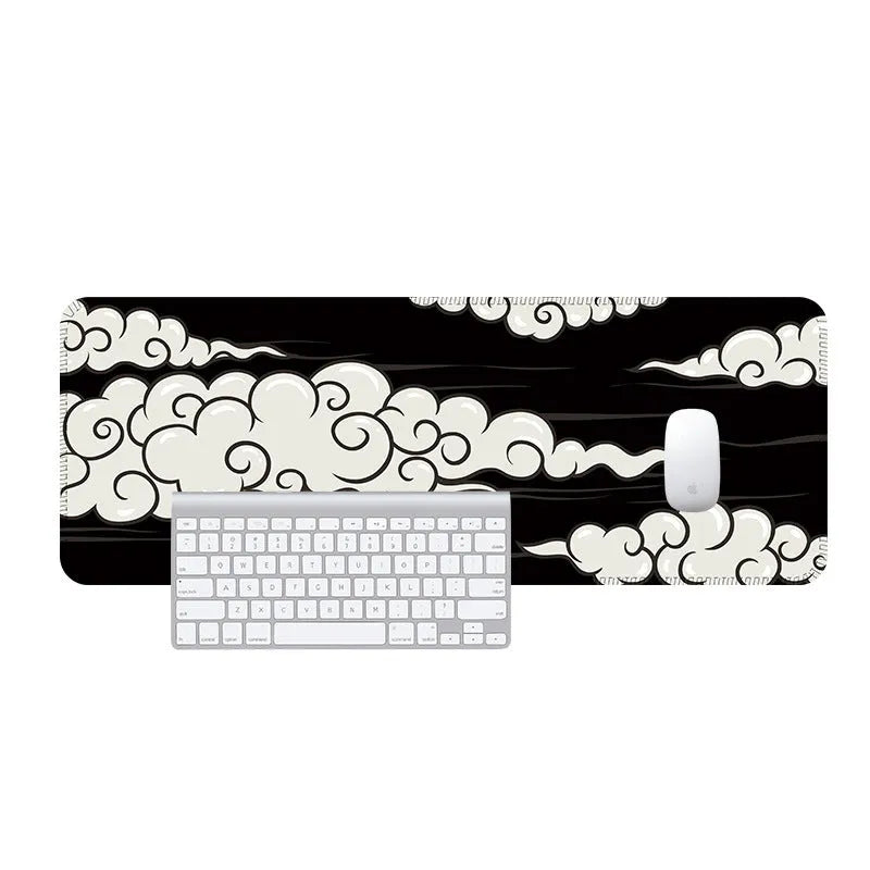 Natural rubber cloud mouse pad in Japanese style pattern on desk with keyboard and mouse