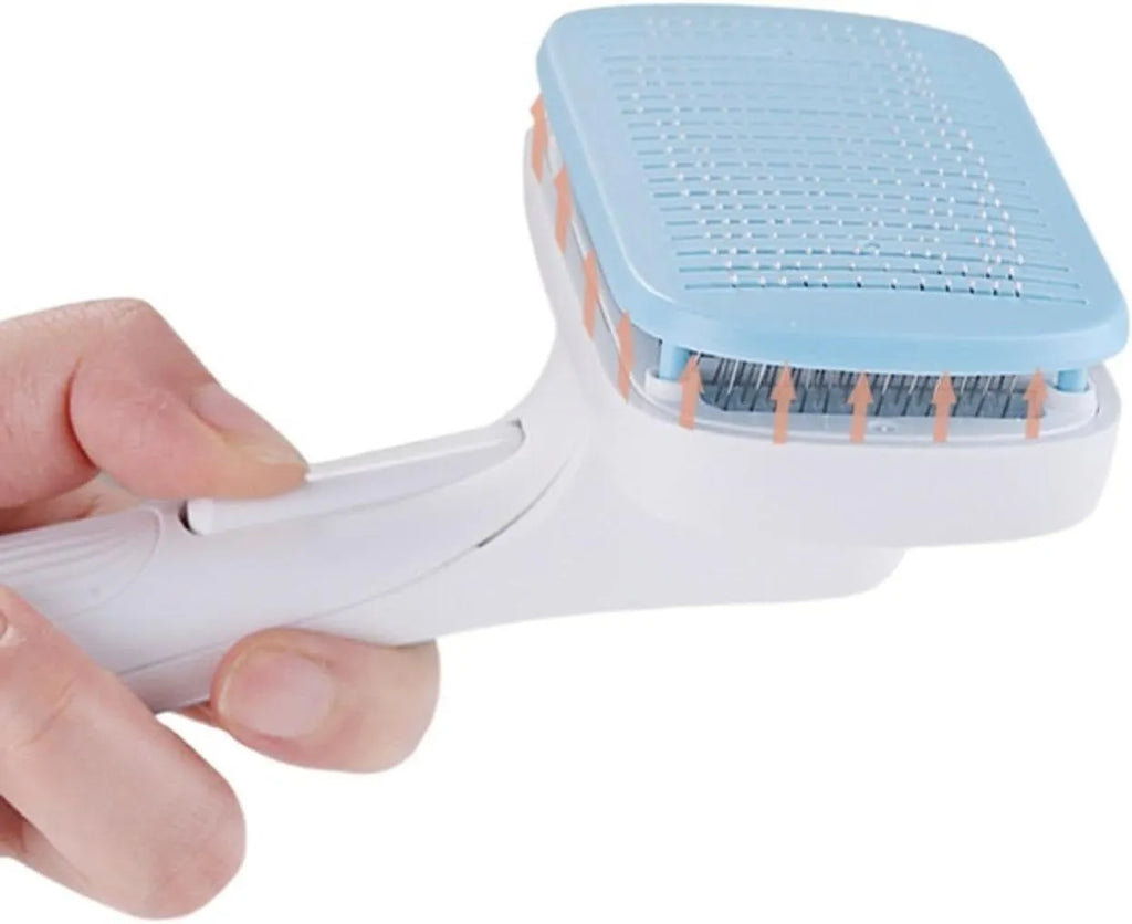 Blue automatic hair removal comb for pets on white background