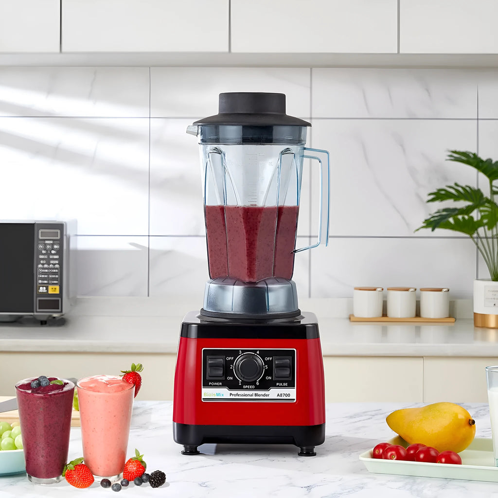 Red A8700 model commercial blender with 2200W motor and 2L capacity jar