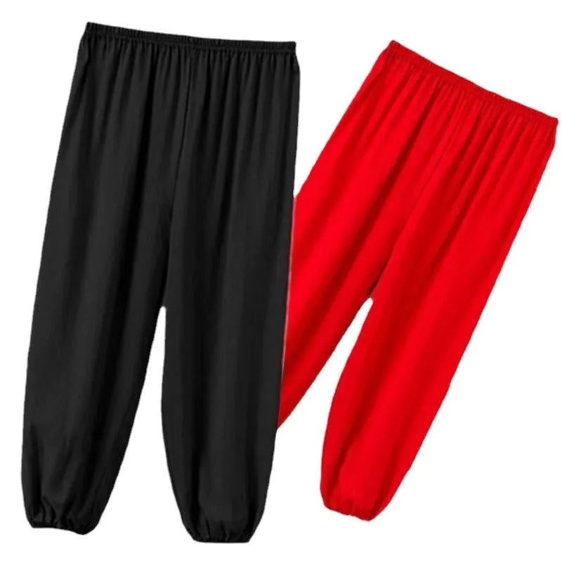 Children's black Lycra practice pants for Sanda martial arts training with high elasticity fabric