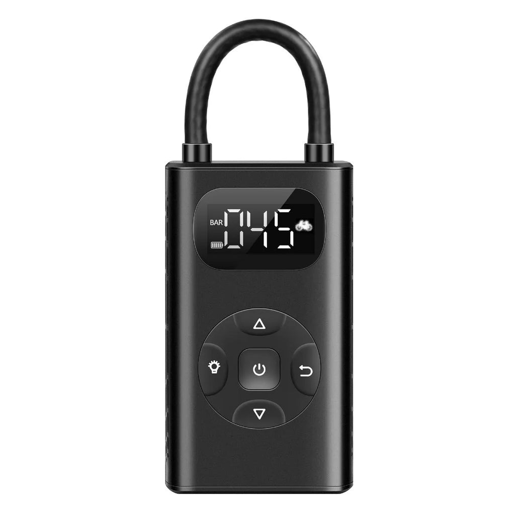 Black aviation aluminium portable electric tyre inflator with digital display and 16cm hose