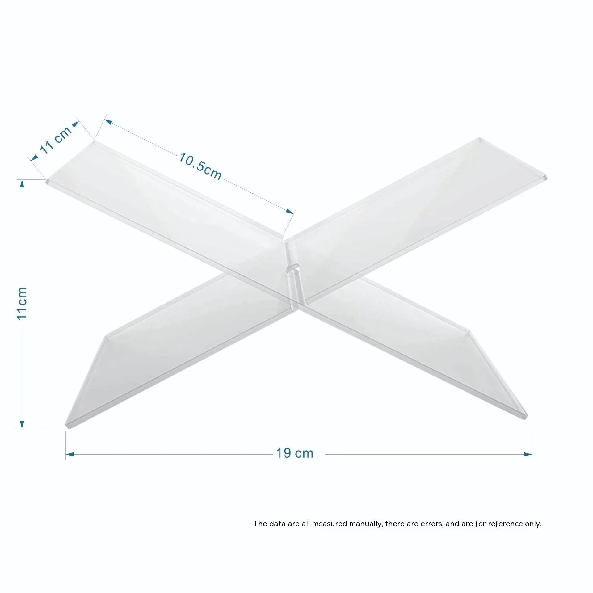 Clear acrylic X-type desktop book display shelf measuring 28x15x15cm