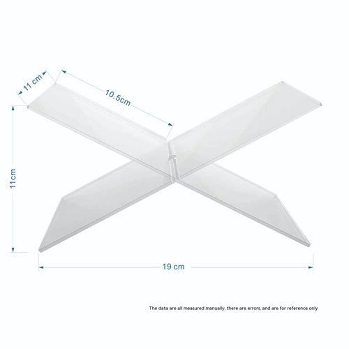 Clear acrylic X-type desktop book display shelf measuring 28x15x15cm