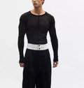 Black slim-fit women's pullover with mesh see-through texture and long sleeves