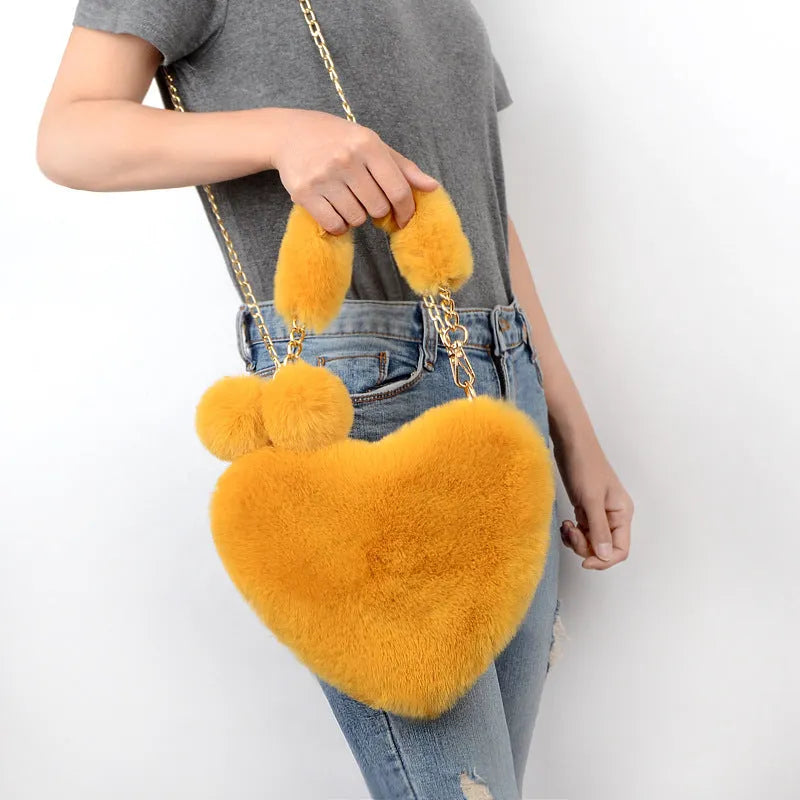 Heart-shaped plush women's handbag with shoulder strap in Valentine red colour