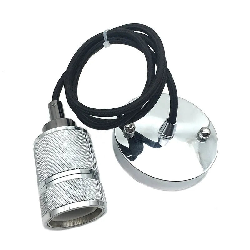DIY retro ceiling light chandelier assembly kit components showing braided cord and electroplated lamp holder