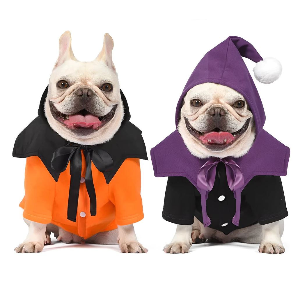 Halloween pumpkin dog sweater shawl in black or orange colours