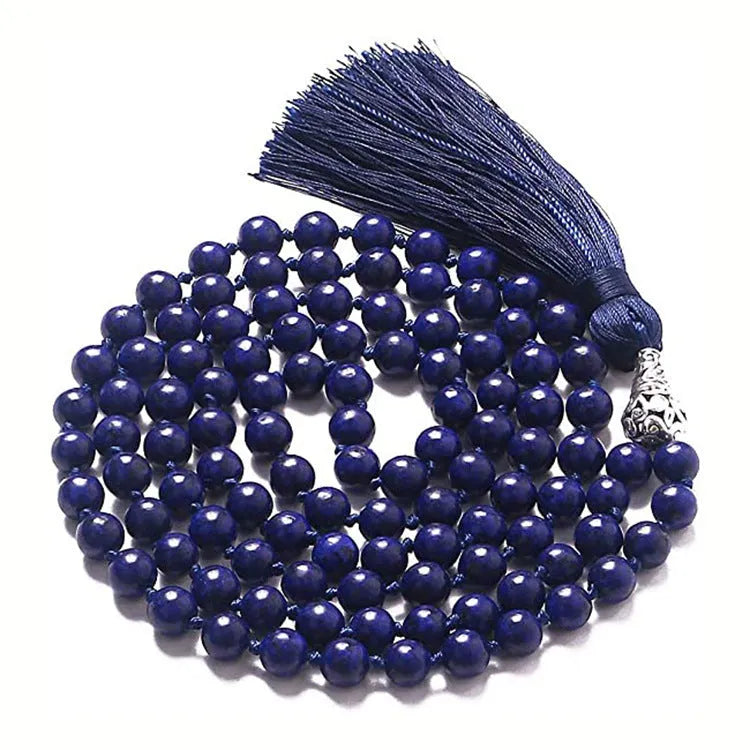 Geometric agate tassel necklace with colourful stone patterns and adjustable 95-100cm length