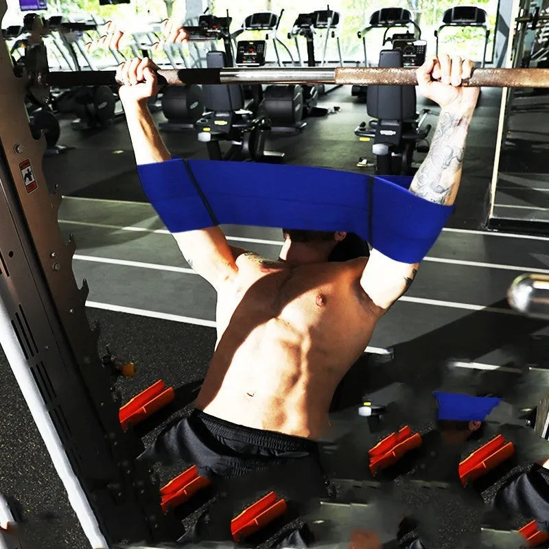 Elastic elbow support bandage for fitness and boxing, shown in black, blue, grey, and red colour options.